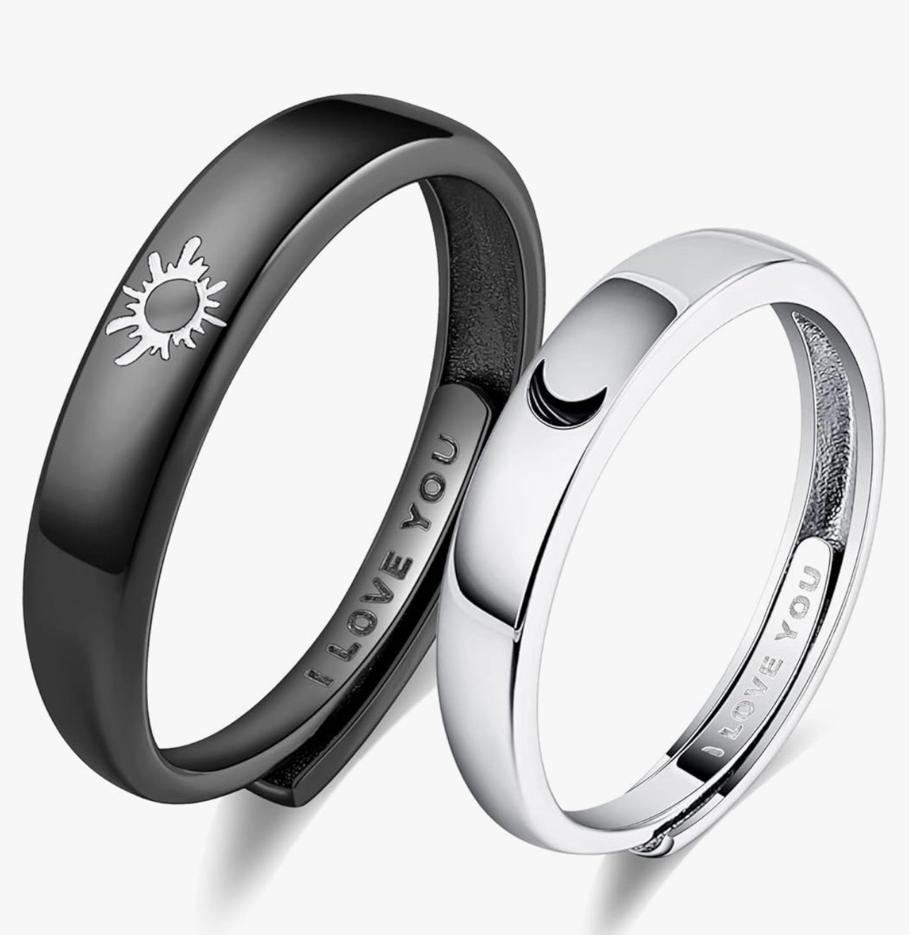 Adjustable Sun & Moon “I Love You” Matching Couple Rings