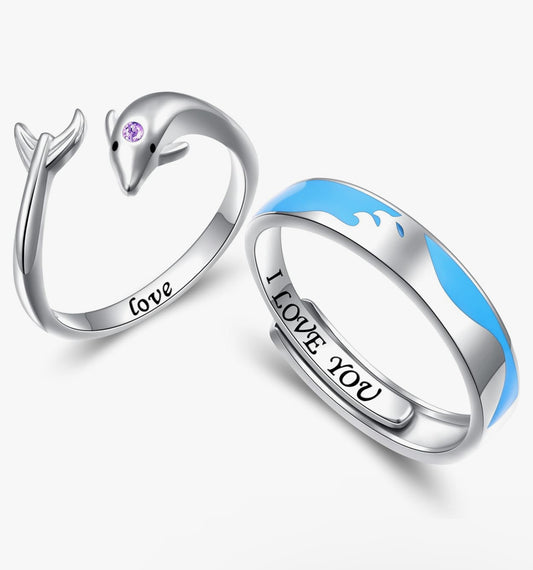 Adjustable Matching Dolphin & Wave Rings