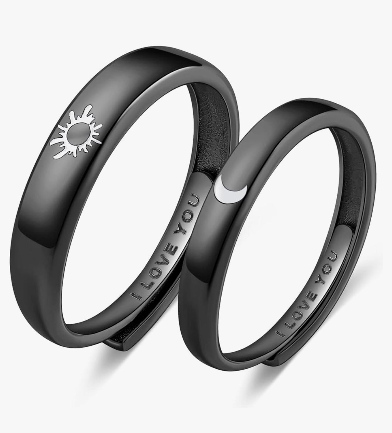 Adjustable Sun & Moon “I Love You” Matching Couple Rings