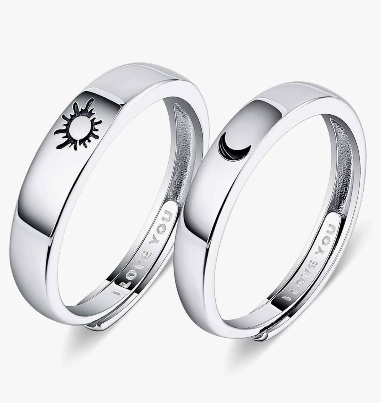 Adjustable Sun & Moon “I Love You” Matching Couple Rings