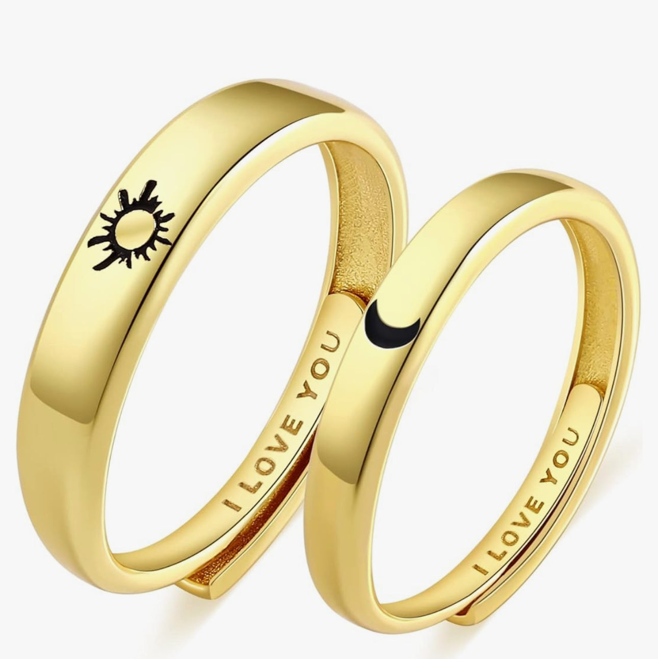 Adjustable Sun & Moon “I Love You” Matching Couple Rings