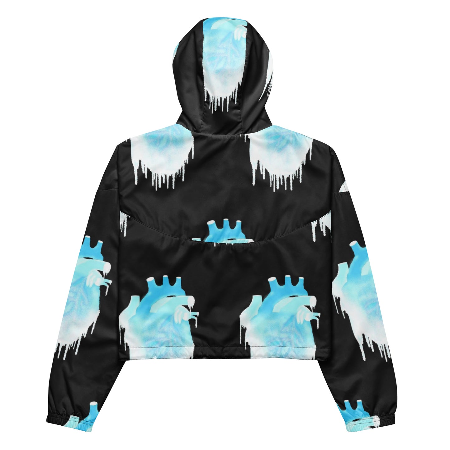 Black Heart Print Cropped Windbreaker