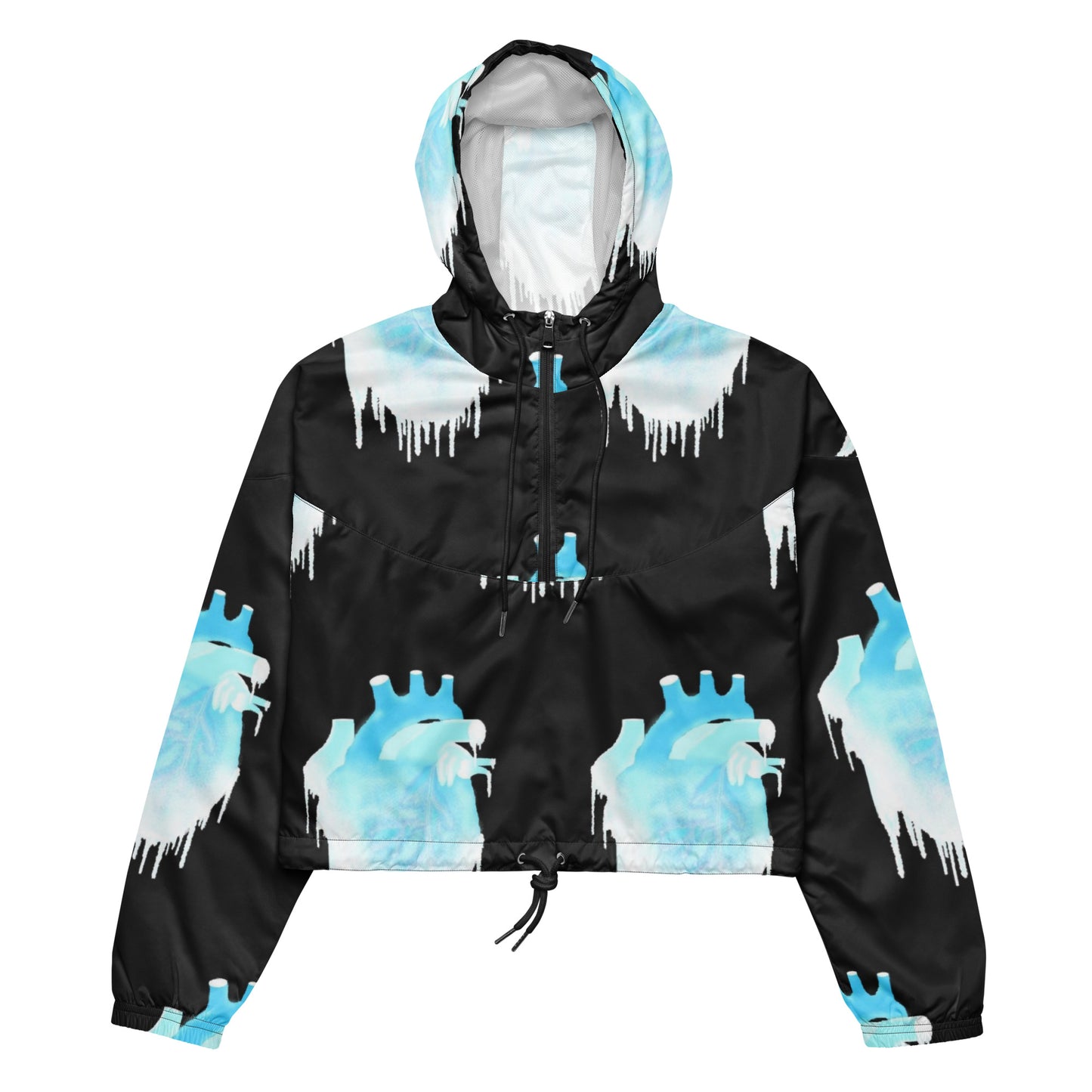 Black Heart Print Cropped Windbreaker