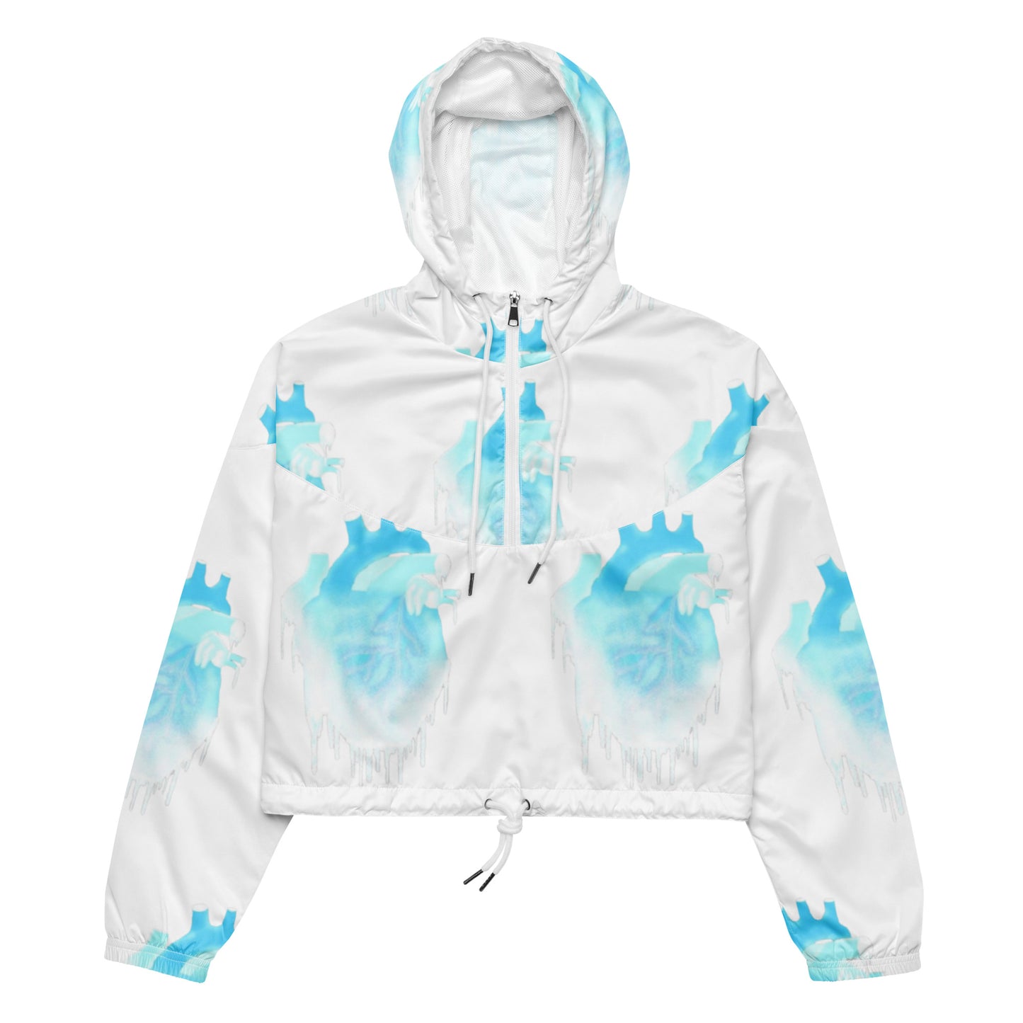 White Heart Print Cropped Windbreaker