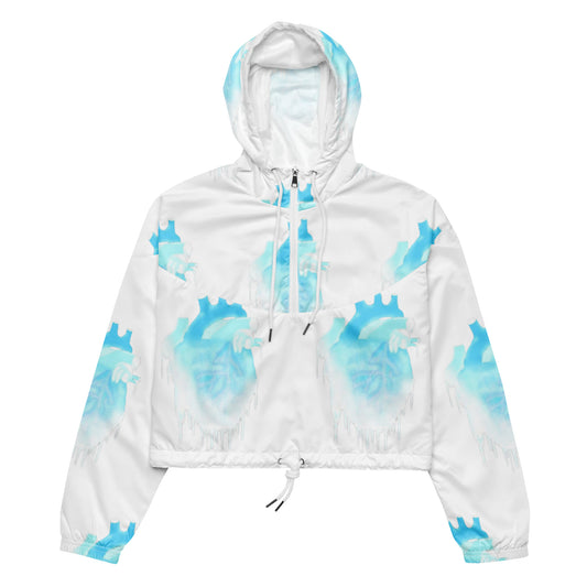 White Heart Print Cropped Windbreaker